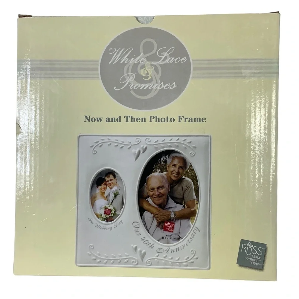 Photo Frame 40Th Anniversary Porcelain Holds 2 Photos Now and Then Keepsake Gift